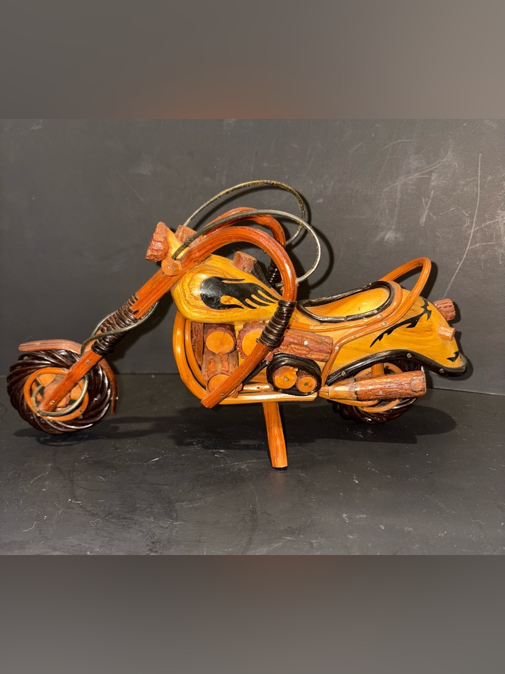 Handcrafted Wooden Motorcycle Sculpture